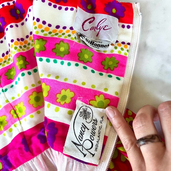 Vintage 60s 70s Psychedelic Hippie Floral Maxi Sleeveless Dress / Small - Picture 8 of 9